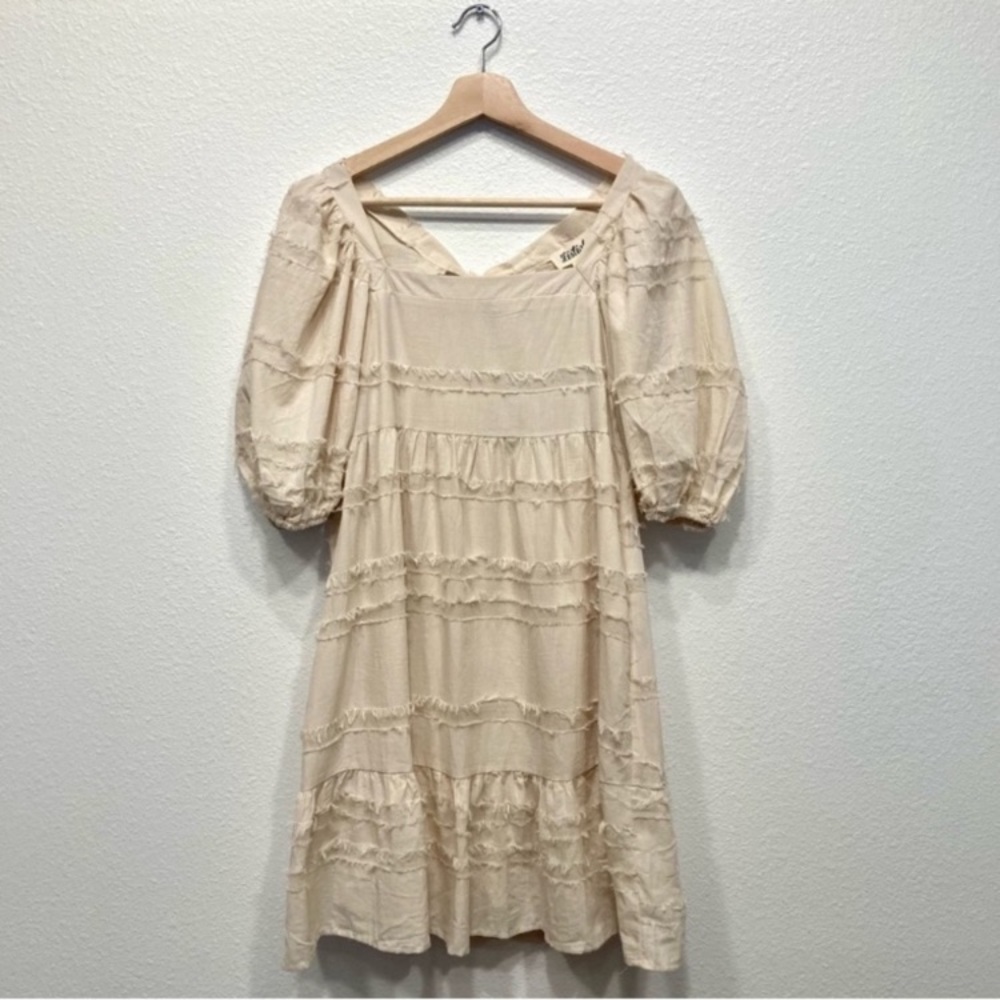 Cream Puff Sleeve Cut out back Mini Dress